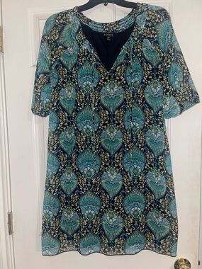 Navy & Teal Patterned Mini Dress - Unknown Brand